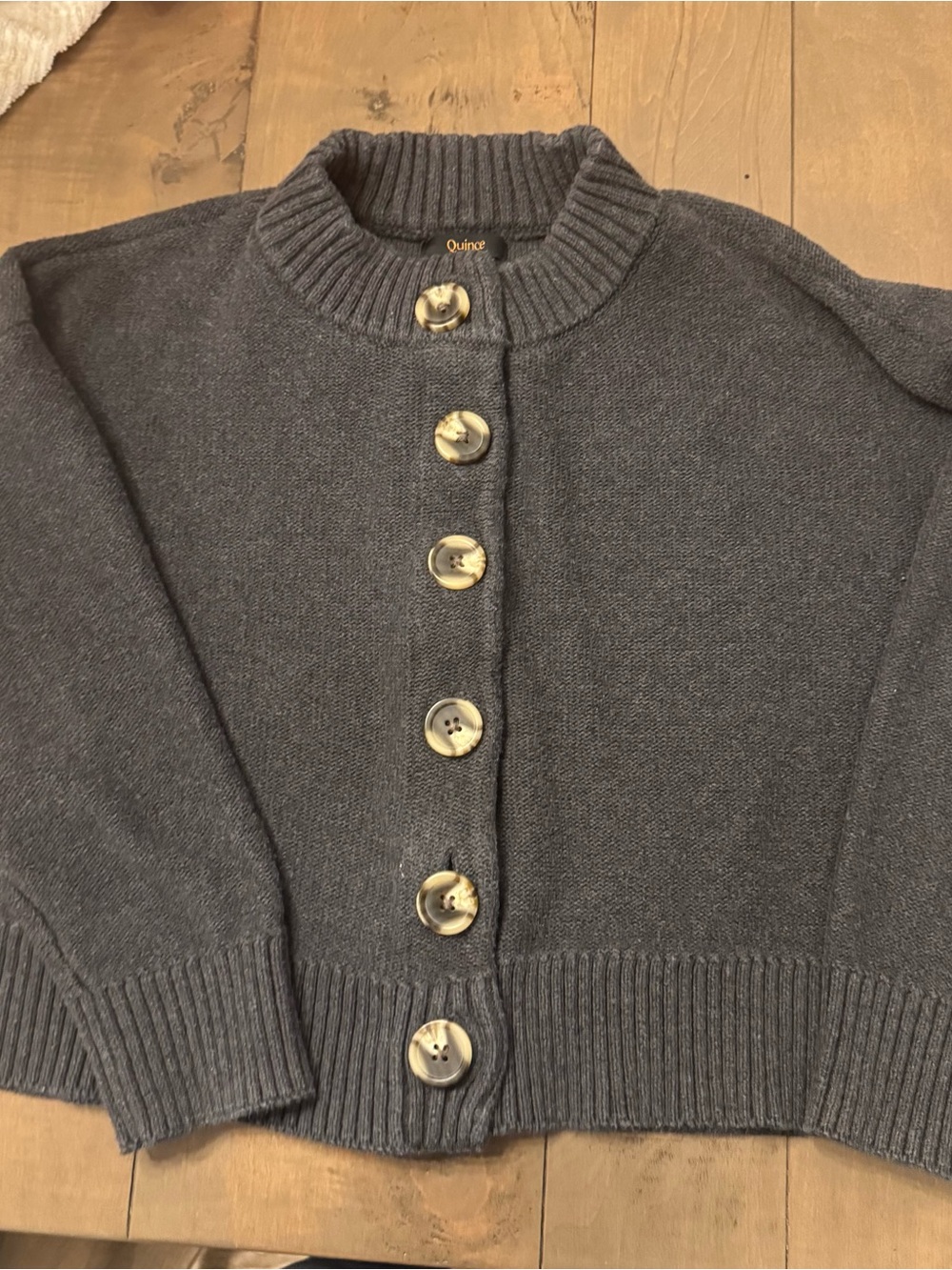 Quince Size Small 100% Organic Cotton Cropped Cardigan Sweater Gray
